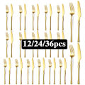 12/24/36pcs Stainless Steel Tableware Set, Including Knife and Fork, Luxurious Gold Waist, Suitable for Holiday Restaurants..