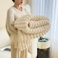 Solid Color Fluffy Blankets Thickened Wide Striped Blanket Soft Warm Sofa Bed Sheet Cover Chunky Nap Blanket Home Bedroom Decor. 