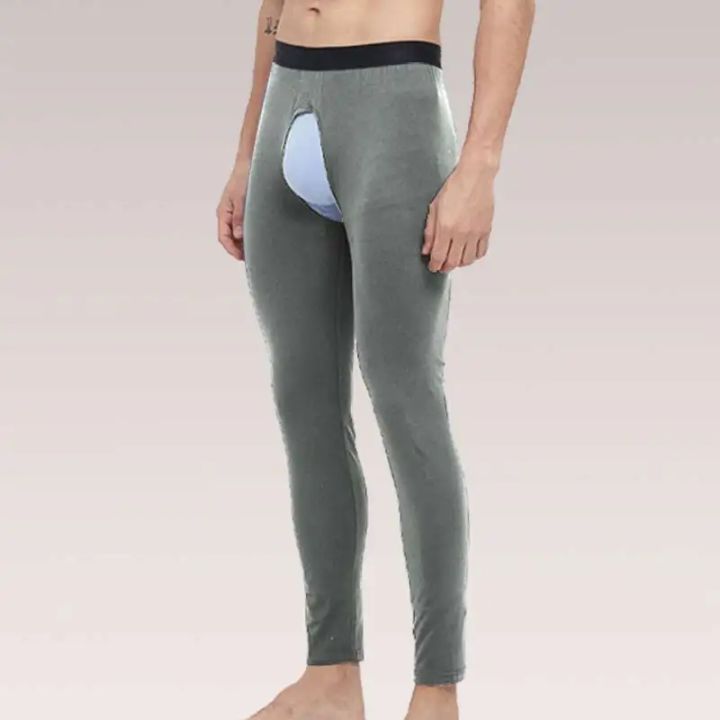 Open-crotch thermal pants men thin leggings middle-aged old long Johns autumn winter tight inner threaded pants men's cotton pan