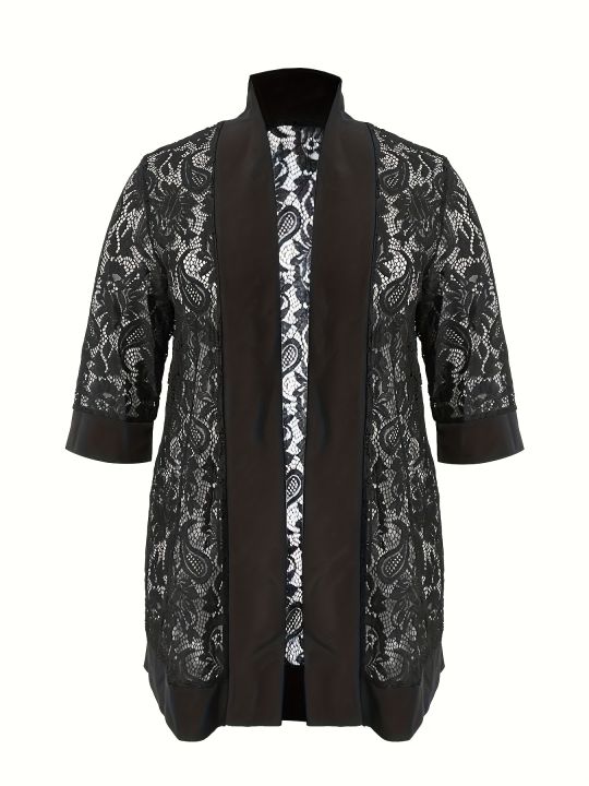 Plus%20Size%20Lace%20Jacket%20for%20Women%20Black%20Floral%20Pattern%20Casual%20Style%20Medium%20Stretch%20Fabric%20All%20Seasons%20Floral%20Pattern%20Cardigan%20-%20Image%205