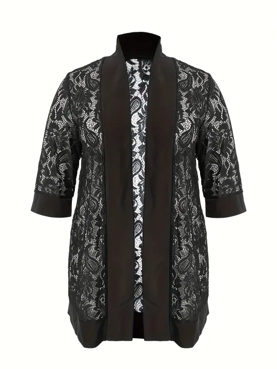 Plus%20Size%20Lace%20Jacket%20for%20Women%20Black%20Floral%20Pattern%20Casual%20Style%20Medium%20Stretch%20Fabric%20All%20Seasons%20Floral%20Pattern%20Cardigan%20-%20Image%205