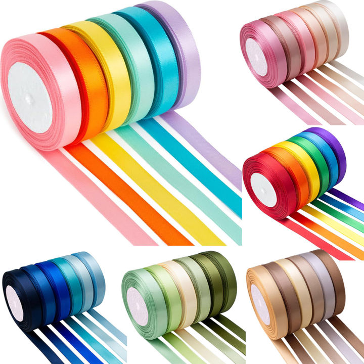 Colour Ribons 6 Rolls 150yards 3/8 Inch Assorted Solid Color Ribbon Satin Satin For ...