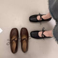 Women's Lace-Up Mary Jane Spring/Autumn Flats - Square Toe Single Strap Shallow Cut Flats, Flat Sole Comfortable Ballet Shoes.