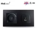 EU Wallpad Incandescent Halogen Light Dimmer Switch Rotary Knob Adjustable Brightness Controller Plastic Frame for LED Bulb. 