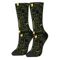 Retro Circuit Board Pattern Compression Socks Hip-Hop Style Green & Black Printed Novelty Perfect for Casual Streetwear or Gifts. 