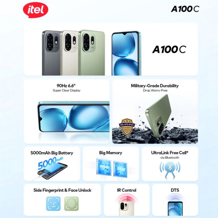 itel%20A100C%203GB+5GB%20RAM%2064GB%20%7C%201%20YEAR%20ABANS%20COMPANY%20WARRANTY%20%7C%20TRCSL%20APPROVED%20%7C%205000mAh%20Battery%20%7C%20USB%20Type-C%20%7C%208MP%20Camera%20%7C%20Unisoc%20T7100%20Octa-core%20CPU%20%7C%206.6"%20HD+%2090Hz%20IPS%20Display%20%7C%20BRAND%20NEW%20SEALED%20PACK%20SMARTPHONE%20%7C%20iK%20Mobiles%20-%20Image%202
