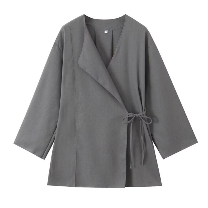 Willshela%20Women%20Fashion%202%20Piece%20Set%20Solid%20Lace%20Up%20Shirts%20&%20Vintage%20Elastic%20Waist%20Trousers%20Feamle%20Chic%20Lady%20Pants%20Sets%20-%20Image%205