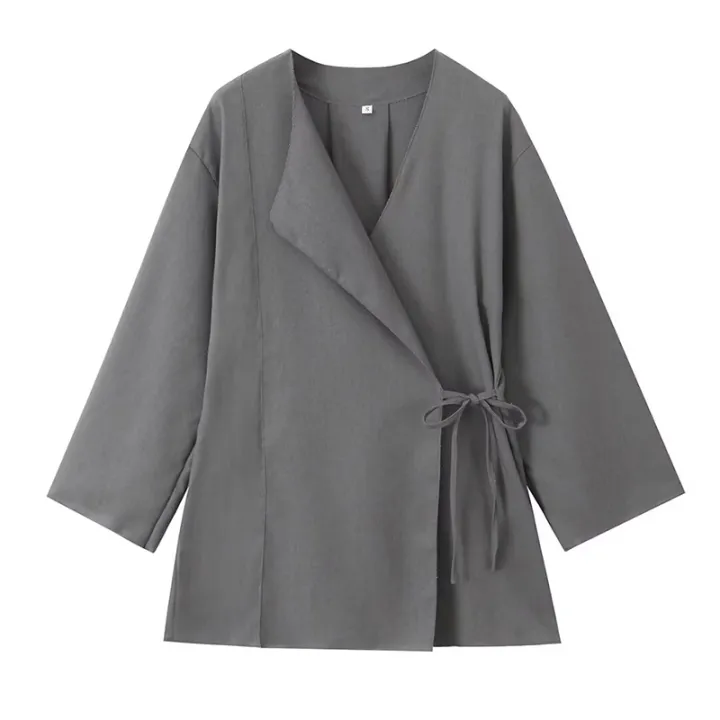 Willshela%20Women%20Fashion%202%20Piece%20Set%20Solid%20Lace%20Up%20Shirts%20&%20Vintage%20Elastic%20Waist%20Trousers%20Feamle%20Chic%20Lady%20Pants%20Sets%20-%20Image%205