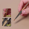 Round Wood Handle Triangular Petal Nail Brush Acrylic Nail Art Liner Brush Stripes Grid Flower Painting Drawing PenManicure Tool.