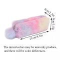 Pencil Case Pouch Plush Fluffy Faux Fur Korean Cute Kawaii School Stationery Makeup Pouch Rabbit Fur Ball Rainbow. 
