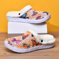 Women's Cotton Slippers Butterfly Pattern Clogs Mules Autumn and Winter Warm Plus Velvet Thickening. 