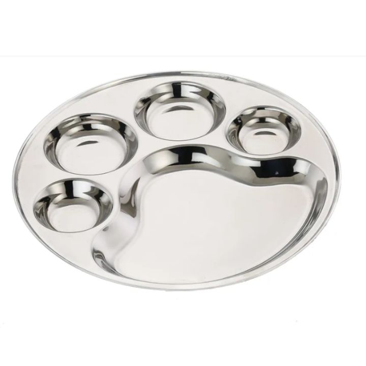 Stainless Steel Round Bhojan Thali Set Of 6 Psc (Khande Thali)