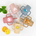 Silicone 180ml Baby Learning Drinking Cup with Handle and Straw Training Cup, Cartoon Printed Leak-Proof Baby Water Cup. 