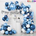 Latest blue 69 pcs Theme set with pump Birthday Decoration more combinations Items for Boys and girls .1 banner.1 arch tape.1 glue and balloons| Decorations for Husband | Blue and Silver Balloons for Birthday Decorations for Boys. 