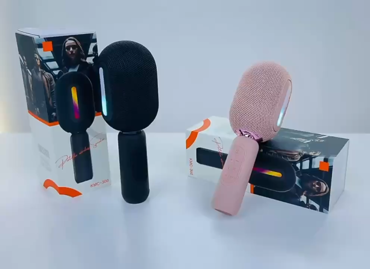 KMC-300 Bluetooth, AUX, SD Card Supported Colorful Lighting Multi-Functional Wireless Speaker & Voice Changing Karaoke Mic