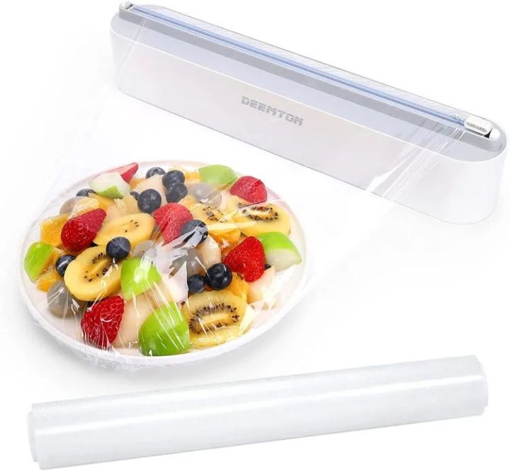 Plastic Wrap Dispenser with Cutter,Plastic Food Wrap Dispenser with Slide Cutter Refillable Cling Film Dispenser