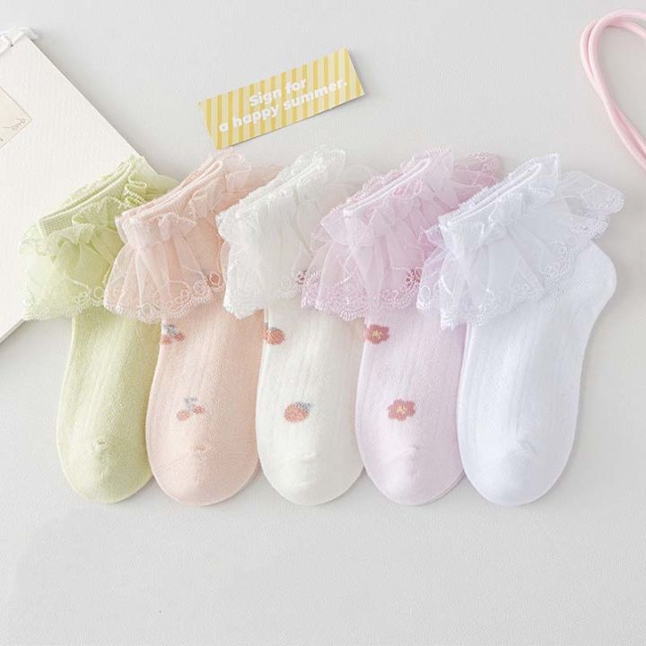 5Pairs Children Cotton Mesh Sock Princess Lace Ruffle Mesh Breathable Socks Summer Thin Girl Quality Socks for Baby Teenage Sock