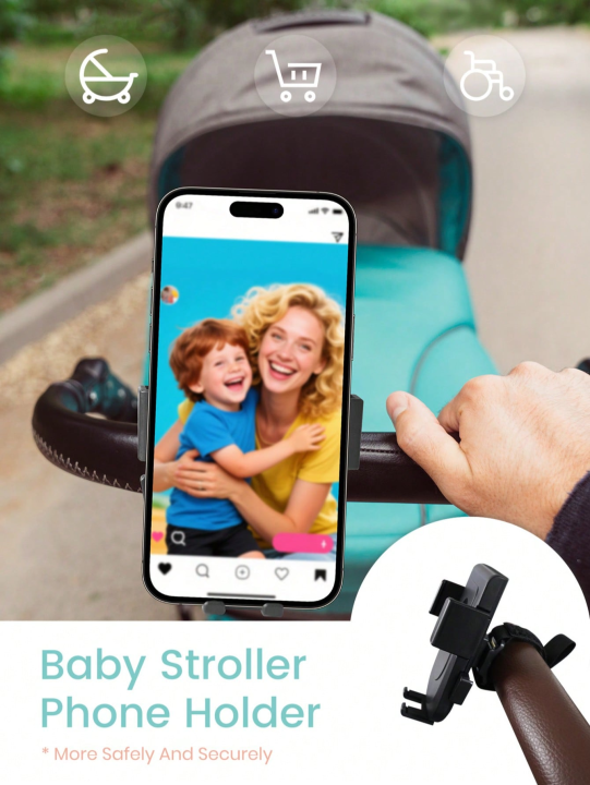 1PC Stroller Phone Holder, Shopping Cart Phone Holder - Fit on Handlebars - One-Hand Operation to Put On/Take Off Phone - 360 De