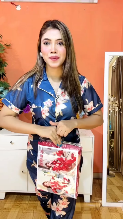 womans ice silk home wear 3 pcs set. ✨ নতুন কালেকশন অ্যালার্ট ✨ কোরিয়ান এসি সিল্ক ৩ পার্ট শার্ট-প্যান্ট 😍