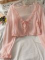 Women Thin Casual Lace Bow Summer Sun Protection Clothes Female Cardigan Shirt Clothing Tops Blouse For Woman. 