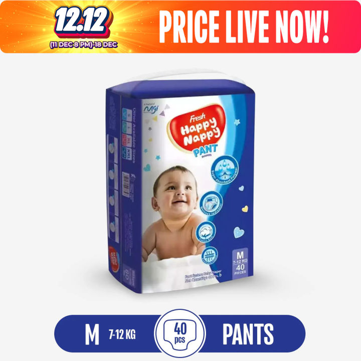 Fresh Happy Nappy Pant Diaper 7-12 KG (M Size) 40 Pcs