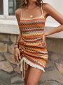 Women's Striped Pattern Tie Back Cami Dress, Casual Bohemian Sleeveless Short Dress for Beach Holiday Vacation, Womenswear. 