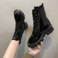2025 New Fashion Thick Sole Thick Heel Women's Boots Large Size Women's Shoes Black Platform Sole Small Short Boots. 