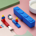 304 Stainless Kids Funny Fork Spoon Set Children Building Block Toys Cartoon Steel Tableware Portable Storage Jigsaw Puzzle Toys. 