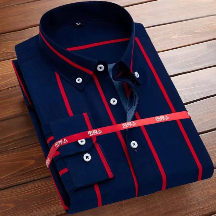 M-5XL Men's Casual Shirts with Classic Black and White Striped Design Plus Sizes Long Sleeve Shirts for Casual Social Settings