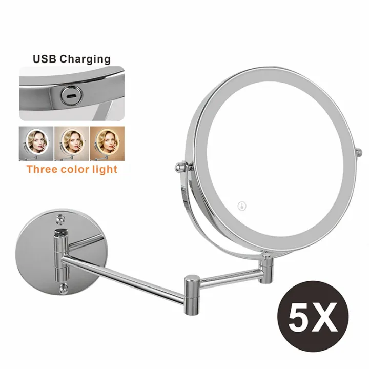 8%20inch%20Wall%20Mounted%20Makeup%20Mirror%205/7/10X%20Magnifying%20Double%20Side%20Folding%20Arm%20Extend%20USB%20Charging%20Bathroom%20Smart%20Cosmetic%20Mirrors%20-%20Image%207