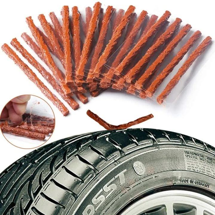 Flat Tire Plug Puncture Repair Strings Tubeless Tyre Tire Puncture Repair Seal Rubber Strips for Car Motorcycle 30pcs Brown