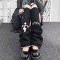 1 pair of punk cute y2k reversible women's calf pile socks for autumn and winter, funny and warm wide knit jk leg covers. 