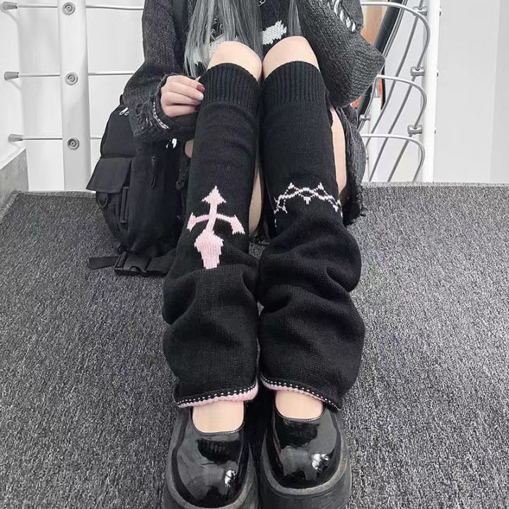 1%20pair%20of%20punk%20cute%20y2k%20reversible%20women's%20calf%20pile%20socks%20for%20autumn%20and%20winter,%20funny%20and%20warm%20wide%20knit%20jk%20leg%20covers%20-%20Image%203