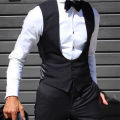 Black Men Vest for Wedding Groom One Piece Slim Fit Suit Waistcoat Solid Color Male Fashion Coat. 