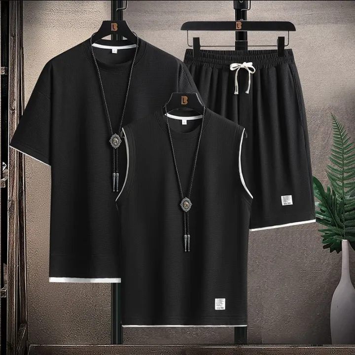 T-shirt+Tanktop%20+Halfpant%20Set%7C%20Combo%20Of%203%20Pcs%7C%20Fashionable%7C%20Summer%20%7C%20For%20Men%20-%20Image%202