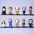 10PCS Horror Icon Action Character Statue Set, Chaqi Jason Voorhees Freddy Krueger Pennywise It, Horror Model Toy for Halloween. 