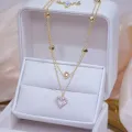 Korean Double Layer Heart Necklace Shiny Bling Zircon For Women Clavicle Chain Elegant Charm Wedding Pendant Choker Jewelry Gift - Necklace For Girls. 