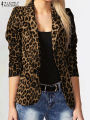 ZANZEA Leopard Print Lightweight Blazer for Women Autumn Notched Lapel Long Sleeve with Shoulder Pad Woman Commute Outerwear. 
