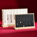 Fashion Bamboo Wood Square Necklace Display Stand, Premium Bamboo Material with Velvet & Leather Surface, Scratch-Protection Jew. 
