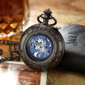 Luxury Retro Golden Hollow Skeleton Mechanical Pocket Watch Mens Fob Chain Steel Exquisite Sculpture Women Men Pocket Wath Gifs.