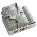 Plus Size Men Pyjamas Fall and Winter Plaid Simple Sleepwear Homewear Cardigan Button down Tops and Pants Nightwear Loungewear. 
