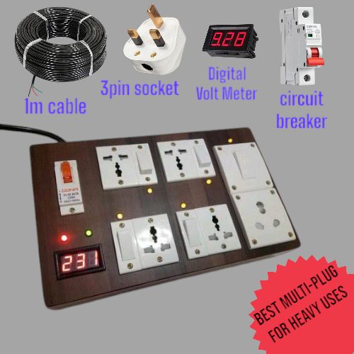 Universal 5 sockets with volt meter and circuit breaker for heavy uses - multi plug