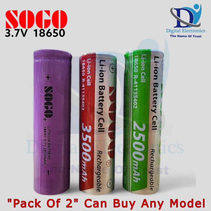 SOGO Original Lithium Battery 18650 3.7V 2500mAH / 3500mAH (Pack Of 2)