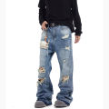 American Style Vintage Tassel Ripped Men Jeans Fashion Trend Wide Leg Loose Straight Leg Denim Pants Hot Sale Male Trousers. 