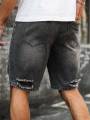 Wholesale men's distressed shorts, fashionable jeans, summer casual style, mid-waist, light color, woven. 