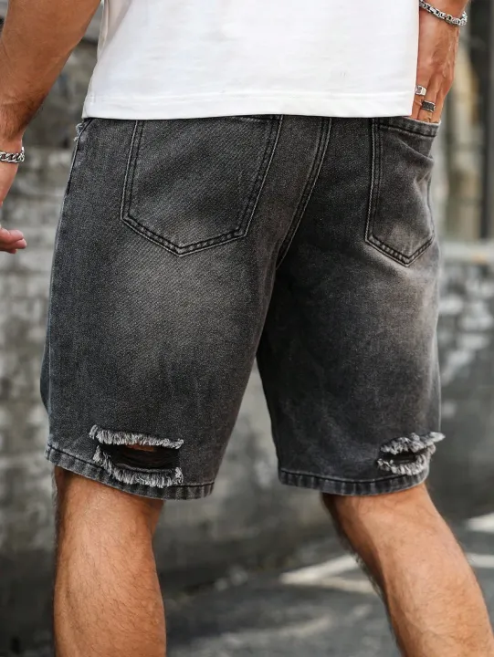 Wholesale%20men's%20distressed%20shorts,%20fashionable%20jeans,%20summer%20casual%20style,%20mid-waist,%20light%20color,%20woven%20-%20Image%202