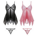 Lingerie Women Silk Lace Sleeveless Babydoll V Neck Nightdress Nightgown Short Sleepwear Night Dress Underwear. 