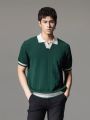 Summer Stripe Jacquard Short Sleeved Knitted Polo Tshirt For Men. 
