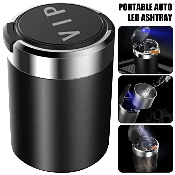 Car Ashtray with LED Light Portable Car Ash Holder Large Capacity Sealed Car Cigarette Ashtray Container Easy To Clean Universal
