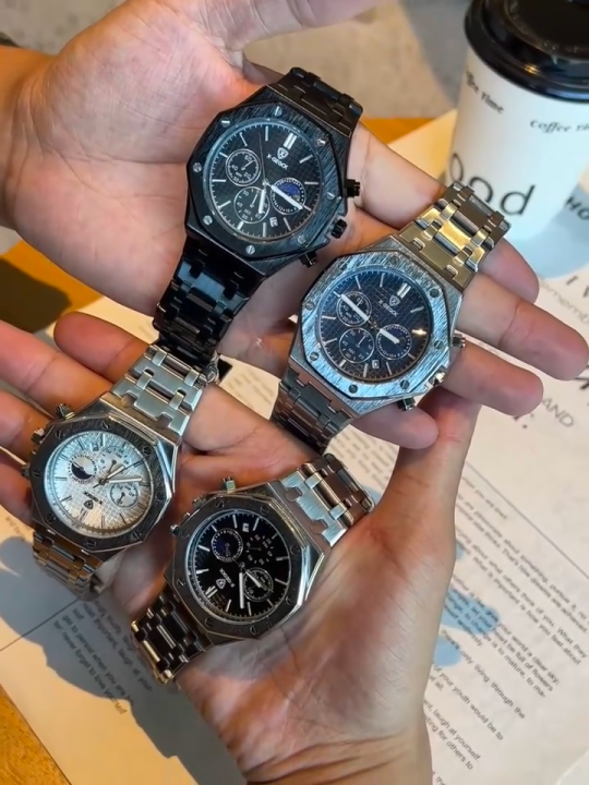 BINBOND New Waterproof Quartz Men's Radium Hand Watch with Luxury Stainless Steel Strap of Butterfly Clasp